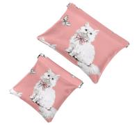 Simpatico sacchetto cosmetico a testa di gatto con occhiali e fiocco, borsa per cosmetici da spremere impermeabile senza cerniera autobloccante, mini custodia da viaggio portatile per gioielli per