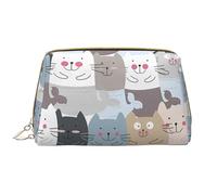 Simpatico sacchetto cosmetico impermeabile portatile in pelle con chiusura a cerniera a forma di gatto divertente per organizzare articoli da toeletta vari, bianco, Taglia unica