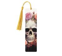 Simpatico scheletro con fiori segnalibri in legno per gli amanti dei libri, segnalibro fai da te fatto a mano con nappe colorate Marcatori di pagina stampati su entrambi i lati, accessori artistici