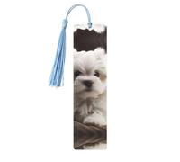 Simpatico segnalibro in legno a forma di cucciolo maltese, per amanti dei libri, segnalibro fai da te con nappe colorate, etichette regalo in legno, rettangolari, idea regalo insolita per uomini e