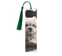 Simpatico segnalibro in legno a forma di cucciolo maltese, per amanti dei libri, segnalibro fai da te con nappe colorate, etichette regalo in legno, rettangolari, idea regalo insolita per uomini e