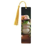 Simpatico segnalibro in legno a forma di rana con cappello, per uomini, donne, insegnanti, regalo vintage, fatto a mano, segna libri per leggere le pagine, etichette regalo da appendere, ornamenti