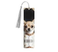 Simpatico segnalibro in legno con chihuahua per gli amanti dei libri, segnalibro fai da te con nappe colorate etichette regalo in legno etichette rettangolari segnalibro ornamenti regalo insolito per