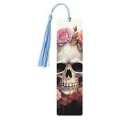 Simpatico segnalibro in legno con scheletro con fiori per gli amanti dei libri, segnalibri fai da te in legno da appendere etichette in legno con nappe colorate etichette per regali in legno