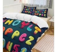 Simpatico set copripiumino da 3 pezzi con 2 federe con lettere e chiusura a cerniera, morbido set di biancheria da letto per tutte le stagioni, 259 x 229 cm