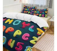 Simpatico set copripiumino da 3 pezzi con 2 federe con lettere e chiusura a cerniera, morbido set di biancheria da letto per tutte le stagioni, 218 x 178 cm