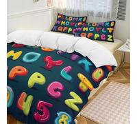 Simpatico set copripiumino da 3 pezzi con 2 federe con lettere e chiusura a cerniera, morbido set di biancheria da letto per tutte le stagioni, 201 x 229 cm