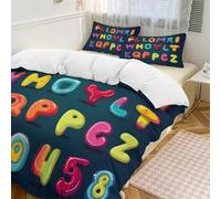 Simpatico set copripiumino da 3 pezzi con 2 federe con lettere e chiusura a cerniera, morbido set di biancheria da letto per tutte le stagioni, 229 x 229 cm