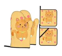 Simpatico set da cucina con gattino dei cartoni animati, 4 pezzi, con stampe, adatto per cucinare e grigliare