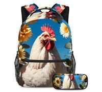 Simpatico set di 2 zaini per bambini con pollo e fiore che fanno una dichiarazione a scuola, per ragazzi, ragazze e adolescenti, Multicolore, B:29.4x20x40cm P:19x7.5x3.8cm, Zaino daypack