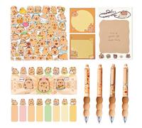 Simpatico set di cancelleria con cartoni animati, forniture per bomboniere include penne a sfera a inchiostro gel, adesivi per cartoni animati, set di note adesive, segnalibri, bandiere per pagina