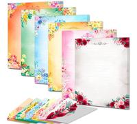 Simpatico Set di Carta da Lettere e Buste - Doppio Lato Colorato, Lato Singolo Foderato - 48 Fogli + 24 Buste, Intestata Kawaii 14 x 19 cm - Decorativa Floreale