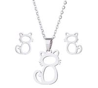 Simpatico Set di Gioielli per Gatti in Acciaio Inossidabile Collana con Ciondolo e Orecchini con Battito Cardiaco Irregolare per Le Donne Regalo di Compleanno di Animali Practical Design