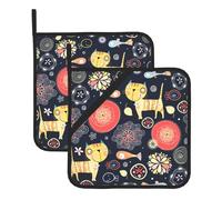 Simpatico set di presine per gatti, set di 2 presine per cucina, presine resistenti al calore, presine calde per bancone della cucina, presine con presine ad anello, per cucinare, grigliare e cuocere