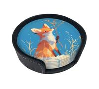 Simpatico set di sottobicchieri eleganti con volpe - 6 sottobicchieri ultra morbidi in pelle PU con scatola portaoggetti, facili da pulire e antimacchia, perfetti per casa, cucina e ufficio