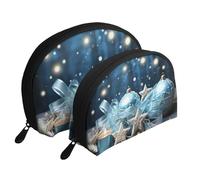 Simpatico set di trousse per cosmetici a forma di cane bassotto, organizer da viaggio con cerniera e scomparti interni, Natale blu., Taglia unica
