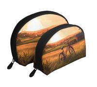 Simpatico set di trousse per cosmetici a forma di cane bassotto, organizer da viaggio con cerniera e scomparti interni, Vista Rurale Tramonto, Taglia unica