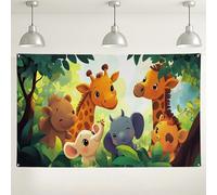 Simpatico sfondo con animali della giungla, decorazioni per feste, perfetto per fotografie di compleanno dei bambini, baby shower, eventi interni ed esterni, 180 x 109 cm