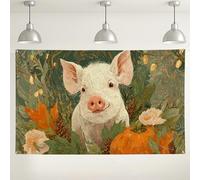 Simpatico sfondo da parete a forma di maiale, decorazione vintage con animali della fattoria, decorazione per feste, raccolta autunnale, sfondo fotografico per baby shower e Ringraziamento, 180 x 109