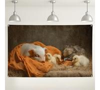 Simpatico sfondo da parete con animali della fattoria, decorazioni rustiche per feste, maiale e pulcini, sfondo fotografico per baby shower o feste di primavera, 180 x 109 cm