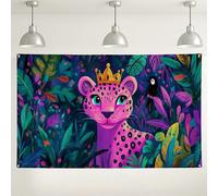 Simpatico sfondo da parete con leopardo in stile cartone animato, sfondo fotografico a tema giungla, vivace decorazione per interni ed esterni, per feste di compleanno per bambini, 180 x 109 cm