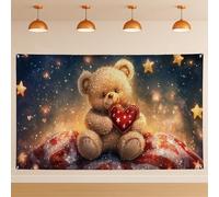 Simpatico sfondo da parete in peluche a forma di orsetto, per guardare le stelle, stravagante e accogliente, decorazione per fotografie autunnali e invernali, per San Valentino, feste, 180 x 109 cm