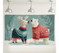 Simpatico sfondo invernale da parete con animali, decorazioni festive con renne e orsi, sfondo fotografico accogliente per feste ed eventi di Natale, 180 x 109 cm