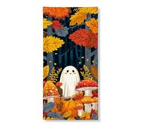 Simpatico striscione con fantasma autunnale, foglie autunnali e funghi, decorazione per esterni, festival di Halloween, decorazione stagionale, 91 x 183 cm