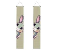 Simpatico striscione da appendere con piccolo coniglietto di benvenuto, bandiere verticali per feste, decorazione per interni ed esterni, 180 x 30 cm