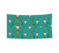 Simpatico striscione da appendere per feste di Halloween con cactus e teschio di toro, confezione da 1, ideale per feste di Halloween e Natale