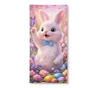 Simpatico striscione decorativo per porta a forma di coniglietto, fantasioso design floreale primaverile per feste pasquali, decorazione per interni ed esterni, 91 x 182 cm