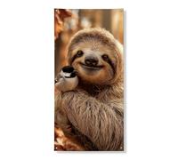 Simpatico striscione decorativo per porta con bradipo e uccello, fantasioso animali della natura, decorazione per porta d'ingresso, per interni ed esterni, autunnale, da appendere, per festival