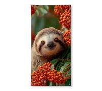 Simpatico striscione decorativo per porta con bradipo, motivo vivace della natura con bacche arancioni, decorazione stagionale per interni ed esterni, 91 x 182 cm