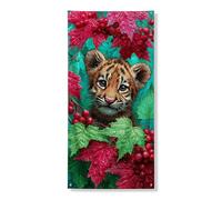 Simpatico striscione decorativo per porta con cucciolo di tigre, foglie verdi vivaci e bacche rosse, decorazione per porta d'ingresso, per interni ed esterni, forniture per vacanze autunnali, 91 x 183