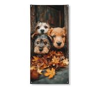 Simpatico striscione decorativo per porta con faccine di cane, ritratti rustici di cuccioli, decorazione per porta d'ingresso, per interni ed esterni, forniture per festival autunnali, 91 x 183 cm