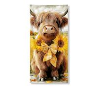 Simpatico striscione decorativo per porta con mucca delle Highland, arte rustica con animali della fattoria, raccolto autunnale, decorazione stagionale per interni ed esterni, 91 x 182 cm