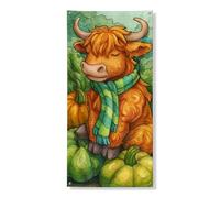 Simpatico striscione decorativo per porta con mucca delle Highlands, fantasioso vitello arancione con zucche, decorazione per porta d'ingresso, per interni ed esterni, autunno, festival, forniture 91
