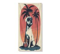 Simpatico striscione decorativo per porta del cane, divertente copertura per porta d'ingresso con palme da spiaggia, decorazione per interni ed esterni, portico per animali domestici, 91 x 183 cm