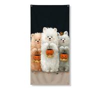 Simpatico striscione decorativo per porta di Halloween, adorabili cani con zucca, decorazione per porta d'ingresso, per interni ed esterni, forniture per festival autunnali, 91 x 182 cm