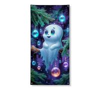 Simpatico striscione decorativo per porta, fantasioso design a cartoni animati, per Halloween, decorazione per interni ed esterni, sfondo divertente per feste di vacanza, 91 x 183 cm