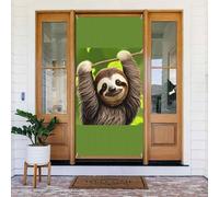 Simpatico striscione decorato con bradipo. Striscione stampato per porta, da appendere alla parete per feste