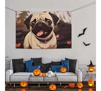 Simpatico striscione grande con carlino, decorazione per feste, 119 x 180 cm, sfondo personalizzato da appendere alla parete, striscioni per compleanni, feste di compleanno, sfondo fotografico per