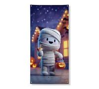 Simpatico striscione per porta con mummia, decorazione per Halloween, fantasioso personaggio di Halloween, decorazione per porta d'ingresso, per interni ed esterni, forniture per vacanze festive, 91 x