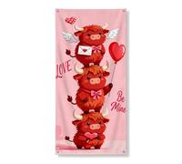 Simpatico striscione per porta di San Valentino, adorabile design con mucca con cuori e messaggi d'amore, decorazione festiva per interni ed esterni, 91 x 183 cm
