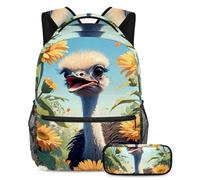 Simpatico struzzo e fiore pronto per qualsiasi avventura, set di 2 zaini per bambini con zaino e astuccio, borsa da viaggio di grande capacità per ragazzi, ragazze e adolescenti, Multicolore,