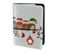 Simpatico supporto per passaporto con stampa di gufi natalizi su ramo, elementi essenziali da viaggio, carte e passaporto, portafoglio antifurto, dimensioni adatte a tutti i passaporti standard