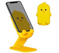 Simpatico supporto pieghevole regolabile per telefono a forma di pulcino giallo, in silicone, design protettivo compatibile con tutti i telefoni e tablet, accessorio da scrivania da ufficio