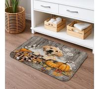 Simpatico tappetino da bagno per cuccioli, tappetino decorativo rustico con zucche e foglie autunnali, tappetino da doccia antiscivolo assorbente autunnale, comodo tappetino da bagno in memory foam