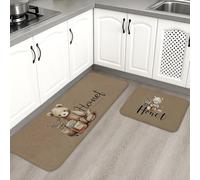 Simpatico tappetino da cucina per pavimento, morbido, colore neutro, imbottito, confortevole, lavabile, antiscivolo, per lavelli da cucina, lavanderia, bagno, 2 pezzi