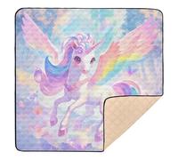 Simpatico tappetino da gioco antiscivolo con unicorno e arcobaleno, per interni ed esterni, lavabile, pieghevole, imbottito, per bambini, 127 x 127 cm, per juegos de